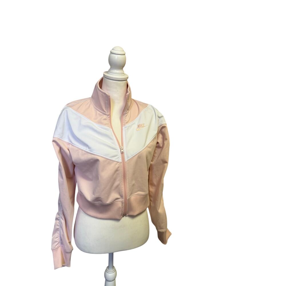 NIKE WOMENS M 2 PIECE TRACKSUIT SET BLUSH PINK WHITE CROPPED JACKET PANTS